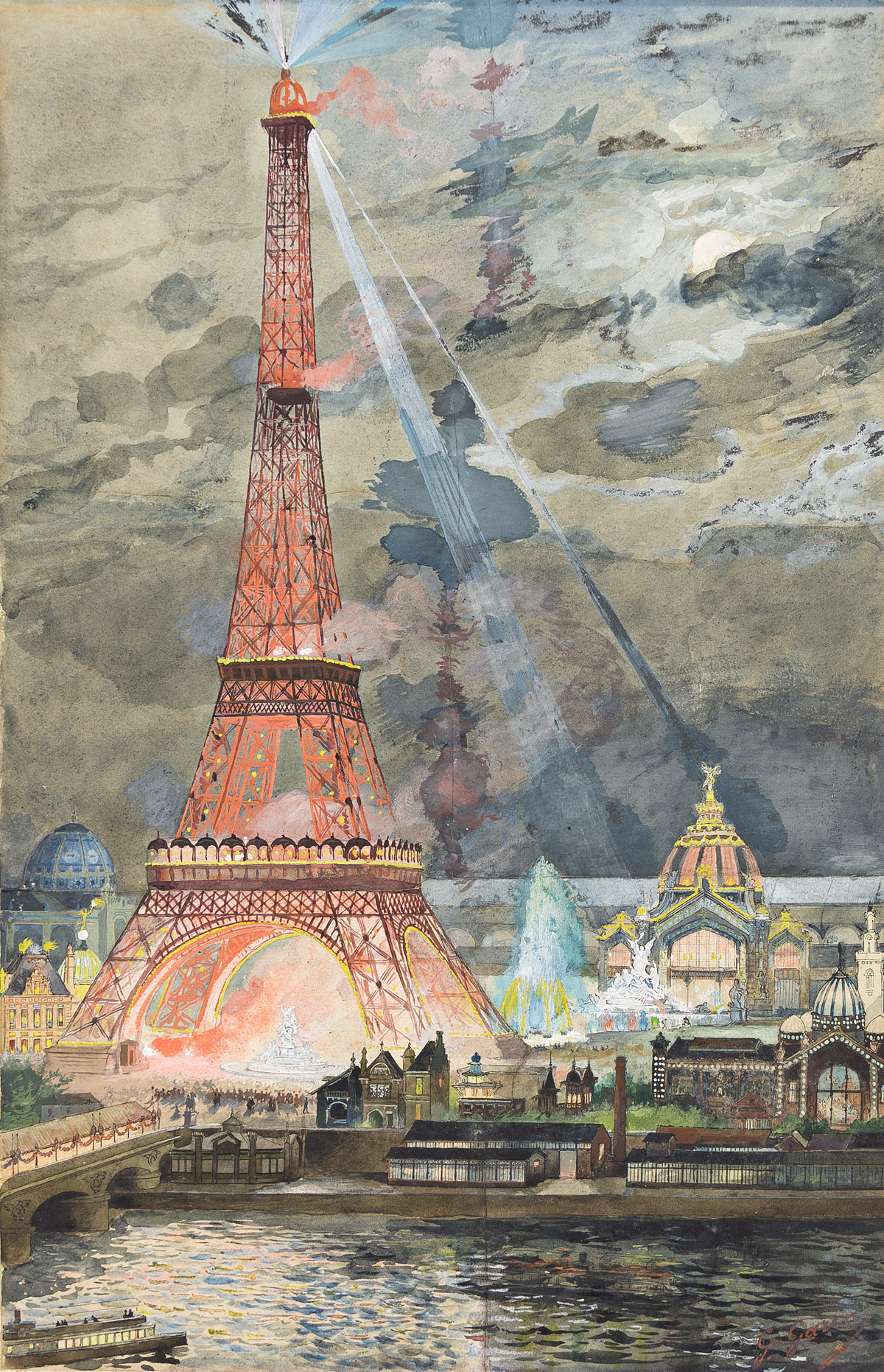 GEORGES GAREN (1854-1913) Embrasement de la Tour Eiffel. (PARIS EXPOSITION 1889)